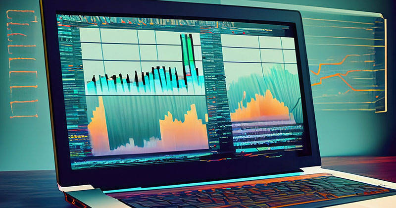 Website data and analytics displayed on a laptop computer.