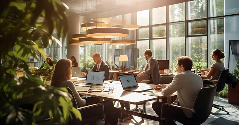 Professionals working together in an office.